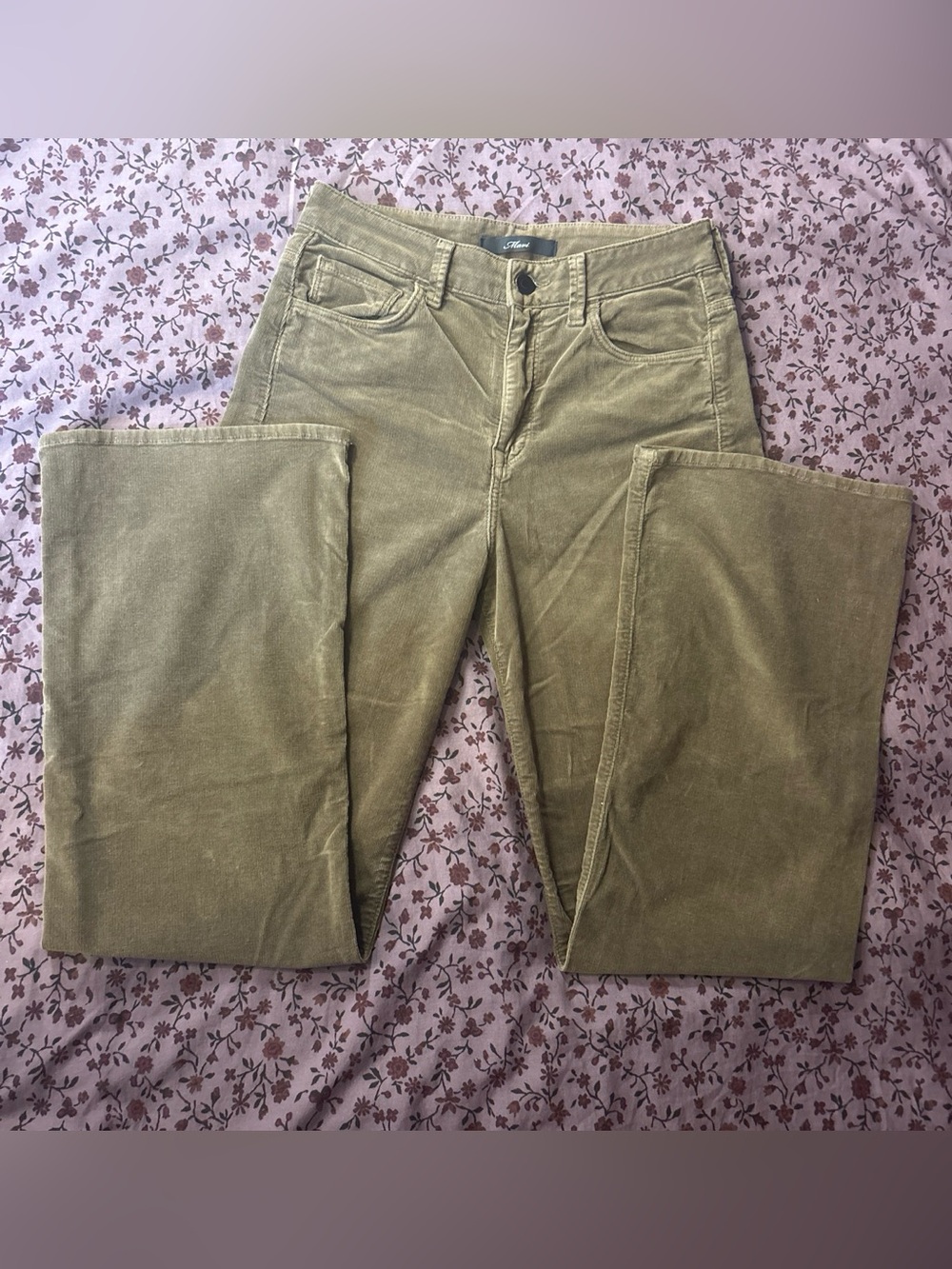 Women’s Olive Green corduroy wide leg Jeans - Classic Straight Fit